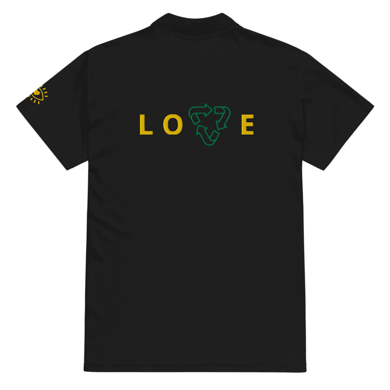 Black t-shirt with 'LOVE' printed on the back against a white background